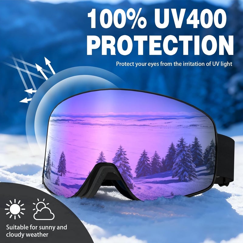 MXJ Gear SKi Goggles,Frameless Snowboard Goggles with 2 UV400 Magnet Ski Lenses,YH212 Anti-Fog Snow Goggles for Adult Men Women - Image 2